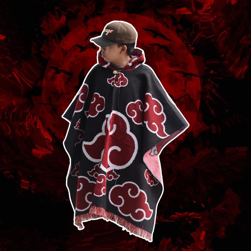 Exclusive Alpaca Poncho - Akatsuki-Inspired Unisex Cape | Warm, Thick, Handcrafted | Perfect Gift for Anime Lovers Costumes Halloween Handmade Outfit Stylish Menswear Coats Underwear Warmer Wool Crewneck Round Neck Tropical Clothing Cloud