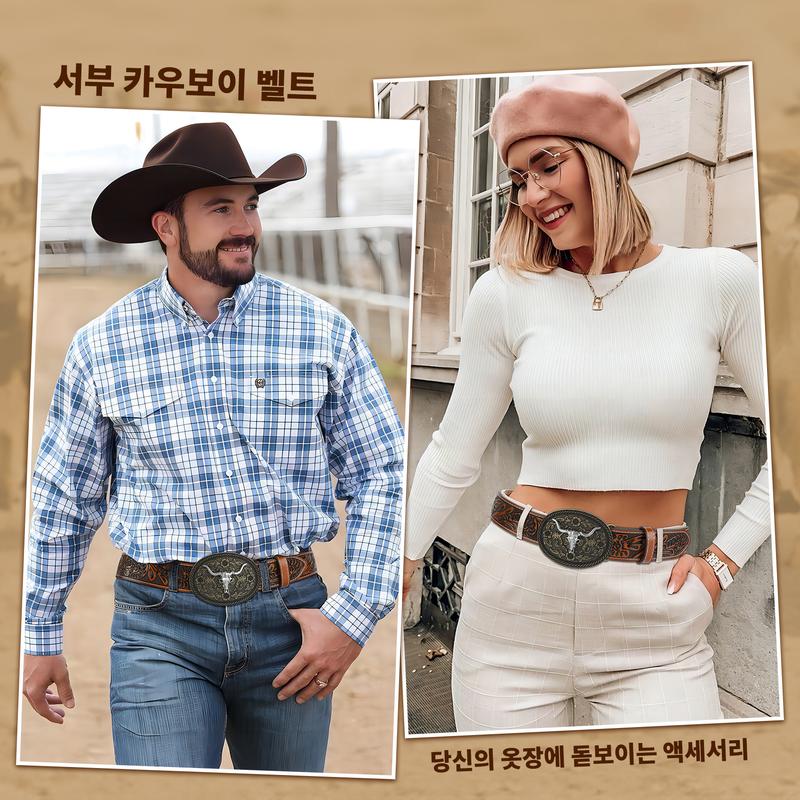 JASGOOD Western Cowboy Belt for Men Bull Buckle Belt Womens Western Floral Engraved Leather Belts for Jeans men dress