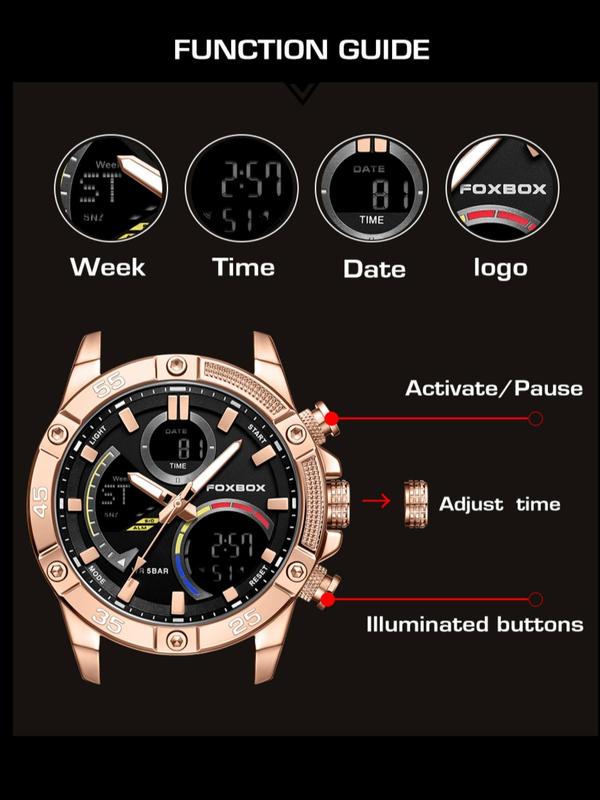 Men's Business Fashion Round Dial Analog Quartz Watch, Multifunctional Sporty Watch with Calendar Function, Trendy All-match Watch for Daily Life, with Box