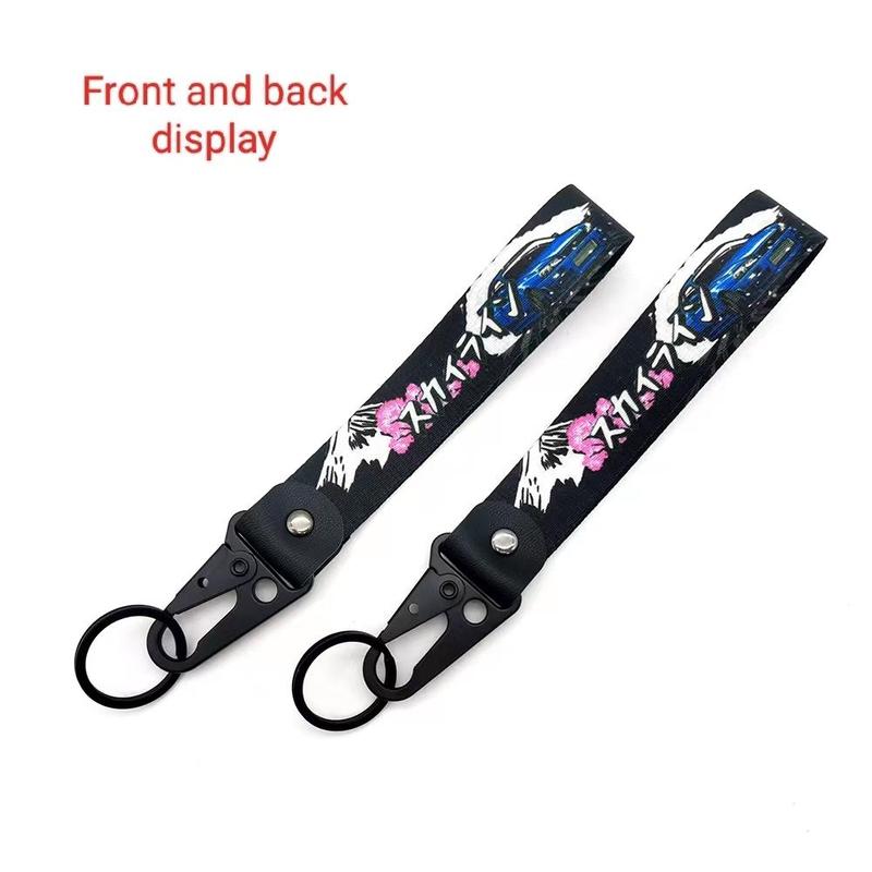 Race Car & Cherry Blossom Pattern Car Keychain, Portable Anti-lost Car Key Chain, Car Accessories, Car Key Decorative Lanyard, Cool Car Accessories, Car Accessories for Men