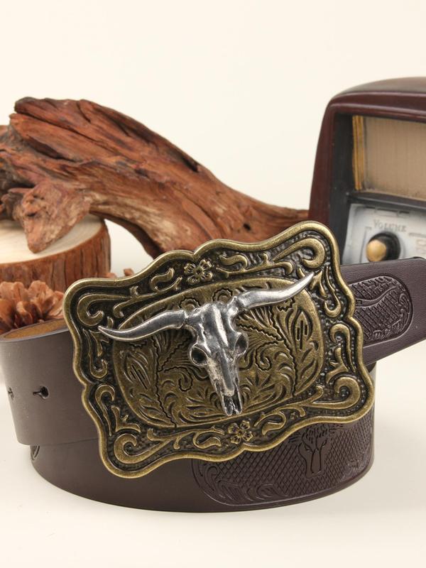 Western Cowboy Style Animal Decor PU Buckle Belt, Vintage Style Belt for Men & Women, Fashion Accessories for Daily Wear