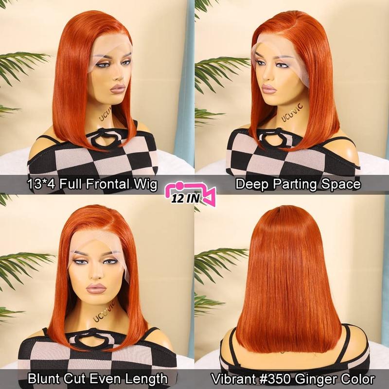 UCUVIC Ginger Lace Front Wigs Bob Wig 13x4 HD Lace Frontal Wigs Human Hair Pre Plucked Color #350 Bob Ginger Wig Human Hair Wigs For Black Women 180% Density 12Inch