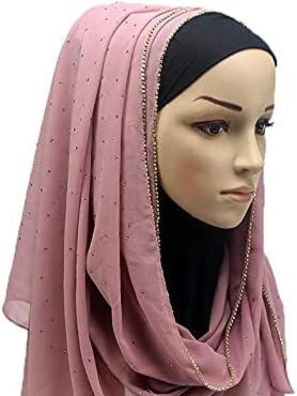 Rhinestone Decor Hijab, Elegant Chain Print Long Scarf, Fashion Accessories for Party, Daily Clothing Decor, Trendy Exquisite Hijab Scarves Shawls As Gift