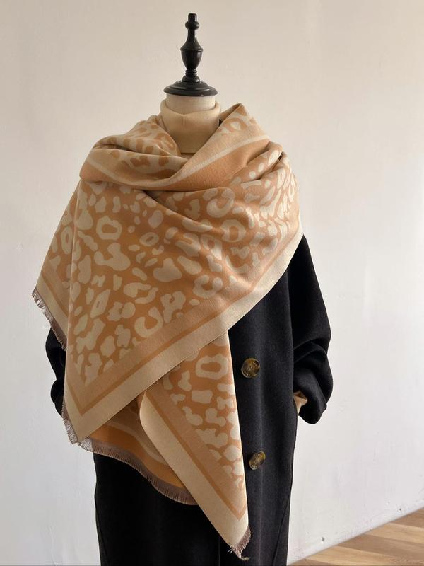 Boho Style Leopard Print Scarf, Fashionable Soft Warm Shawl for Women, Casual Versatile Scarf for Fall & Winter