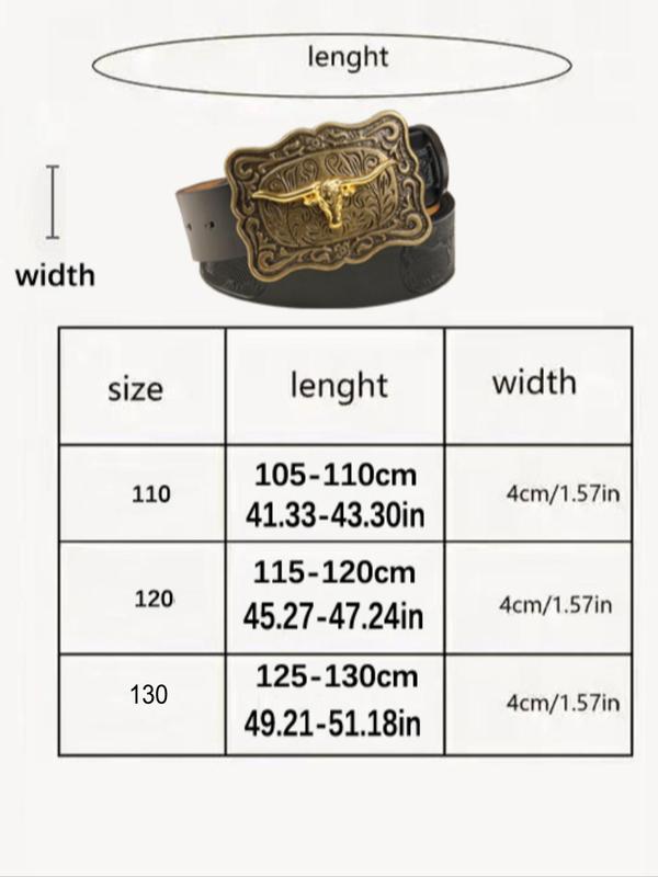 Western Cowboy Style Animal Decor PU Buckle Belt, Vintage Style Belt for Men & Women, Fashion Accessories for Daily Wear