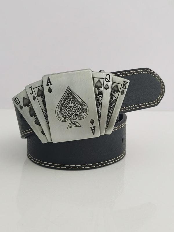 Fashion Poker Design Pu Buckle Belt for Men & Women,  Fashion Belt for Party, Daily Clothing Decor, Trendy All-match & Exquisite Belt for Birthday Gift