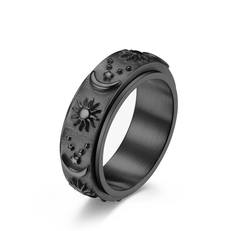 Star, moon and sun titanium steel ring ring can be rotated and moved bohemian style decompression ring Men's Rotatable Bohemian Titanium