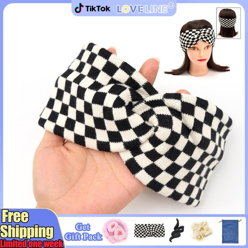 Loveline(1Pc As Gift)Checkerboard Knitted Headband(Do Not Purchase Separately)