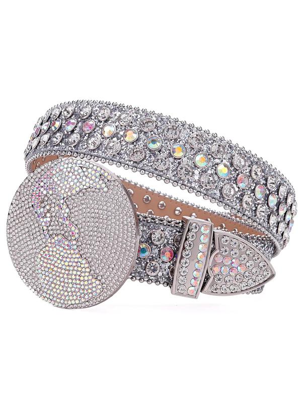 Rhinestone Decorated Belt, Fashionable PU Buckle Belt for Women & Men, Trendy All-match & Exquisite Belt for Daily & Party Clothing Decoration