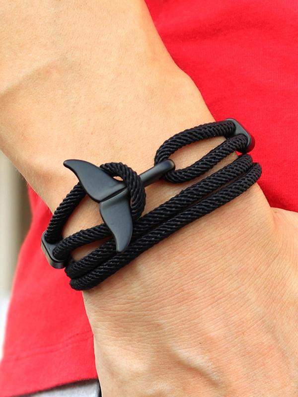 Unisex Simple Style Plain Color Whale Tail Design Braided Layered Bracelet, Casual Trendy Adjustable Bracelet, Fashionable Accessories for Daily & Party & Back To School