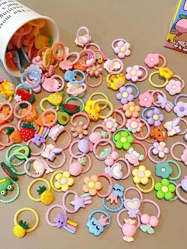 Cute Mixed Color Hair Ties, Fruit & Flower & Bowknot & Animal Design Hair Ties, Fashion Hair Accessories for Women & Girls