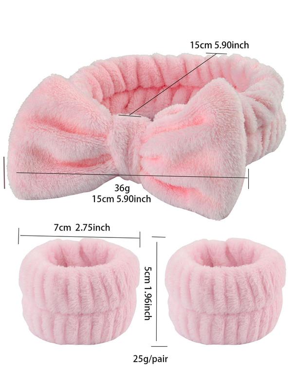 Cute Bow Decor Hair Band & Wristband Set, Soft Plush Hair Band & Wristband, Fashion Hair Accessories for Women & Girls