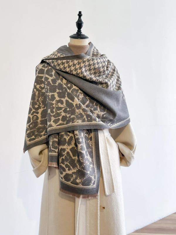 Boho Style Leopard Print Scarf, Fashionable Soft Warm Shawl for Women, Casual Versatile Scarf for Fall & Winter