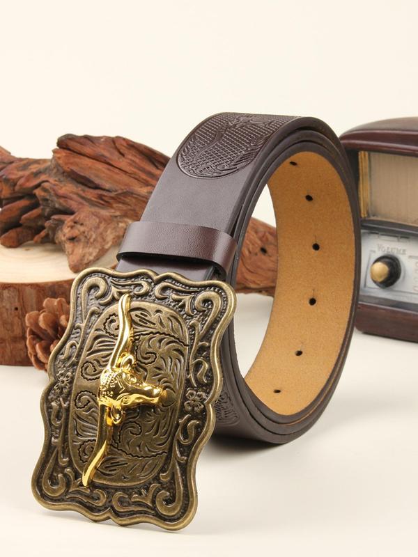 Western Cowboy Style Animal Decor PU Buckle Belt, Vintage Style Belt for Men & Women, Fashion Accessories for Daily Wear