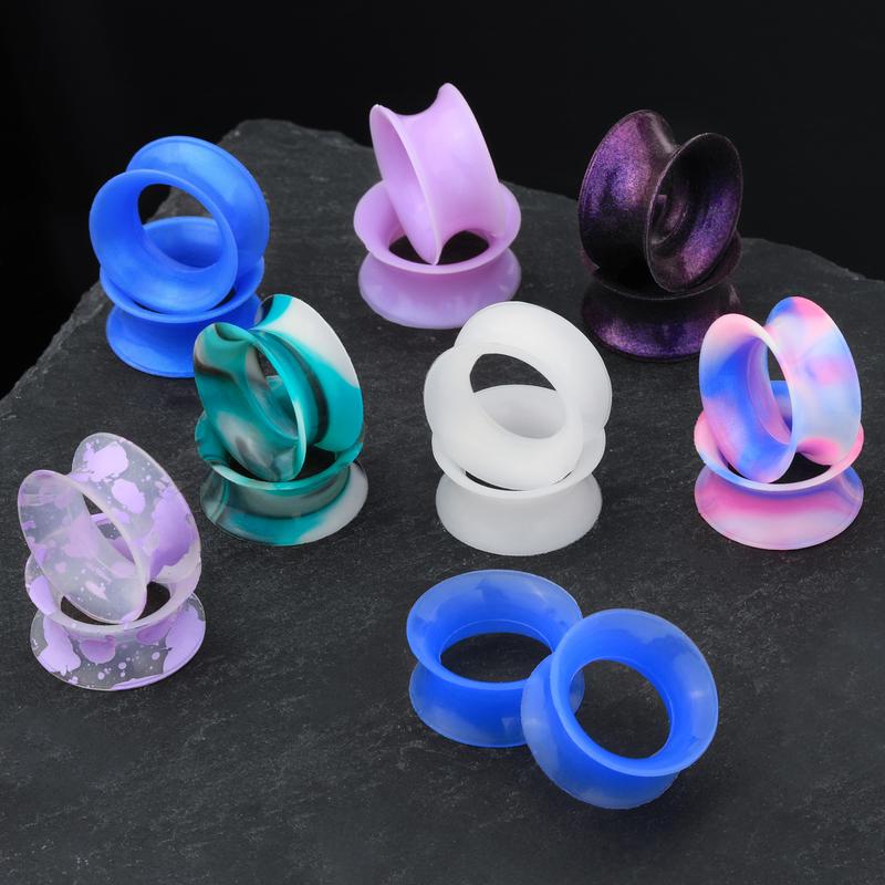 16PCS Lavender Double Flare Soft Silicone Flesh Tunnels