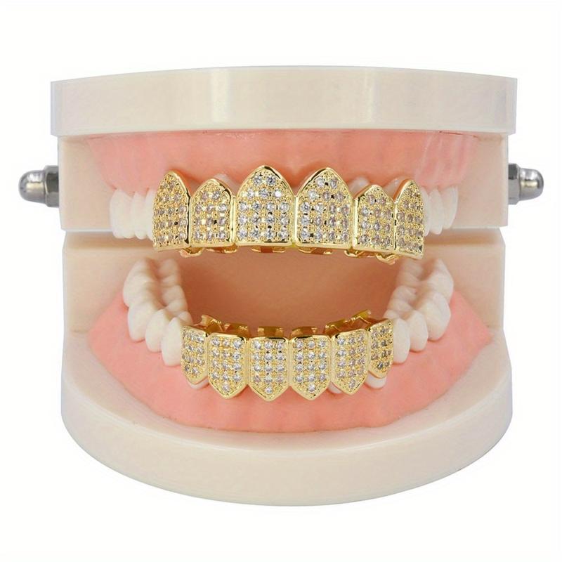 2 Piece Top & Bottom Set for Rappers and Cosplayers -  Cubic Zirconia Teeth Grills Punk Tooth Caps Cosplay Rapper Jewelry Glittering Hip Hop Cubic Zirconia Teeth Grills -