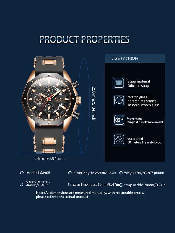 Men's Classic Business Fashion Waterproof Round Dial Analog Quartz Watch, Fashion Watch for Party, Daily Clothing Decor, Trendy All-match & Exquisite Watch for Birthday Gifts with Box Watches For Men