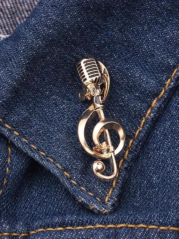 Unisex Street Trend Music Note & Microphone Design Brooch, Trendy Novelty Brooch for Bag & Clothes Decor, Chic Vintage Clothes Accessories As Gift for Friends