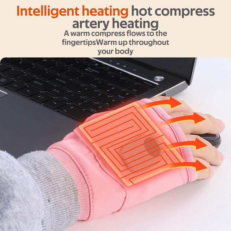 USB Rechargeable Heated Gloves, Electric Fingerless Gloves, Winter Warm Laptop Gloves, Hand Warmer for Men Women