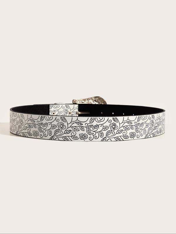 Vintage Floral Embossed Western Belt, Fashionable PU Leather Belt for Men & Women, Casual Waistband for Jeans Trousers