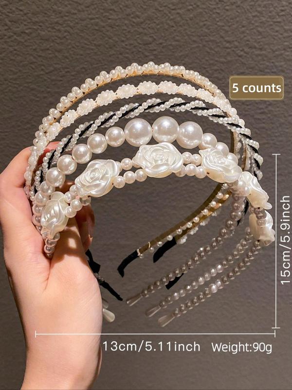 Faux Pearl Decorated Flower Design Hair Hoop, Elegant Hair Accessories for Women & Girls, Minimalist Headwear Suitable for Thick Hair