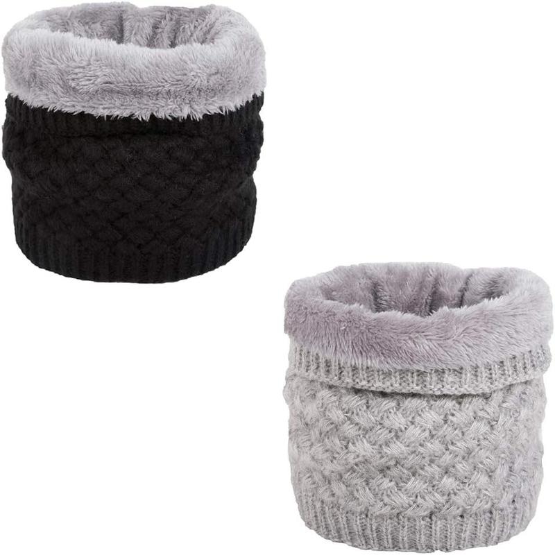 Women Winter Neck Warmer Gaiter Double-Layer Soft Fleece Lined Thick Knit Circle Scarf Windproof