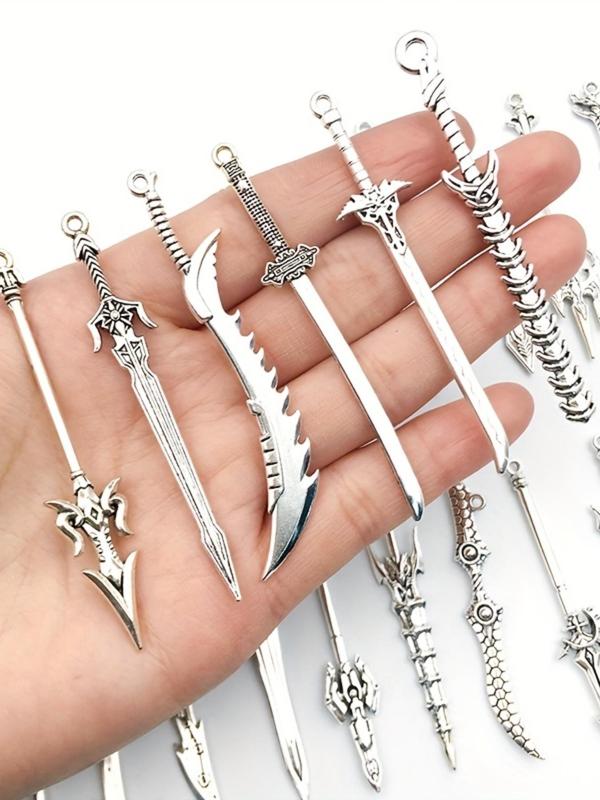 Mixed Size & Style Sword Design Alloy Pendant, 20pcs DIY Jewelry for Necklace Bracelet Making, Fashion Trendy All-match & Exquisite Jewelry for Birthday Gift