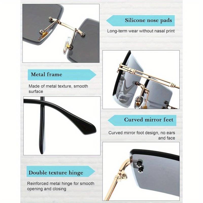 4 Pack Rimless Rectangle Sunglasses Frameless Square Glasses Vintage Transparent Eyewear for Women Men