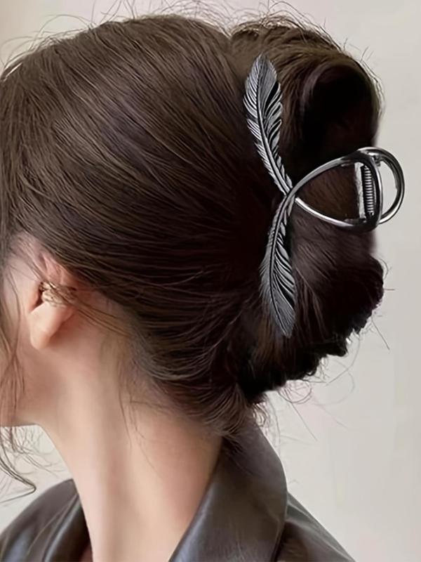 Minimalist Feather Design Hair Claw For Women, Casual Large Size Easy Grip Back Claw, Fashionable Hair Accessories