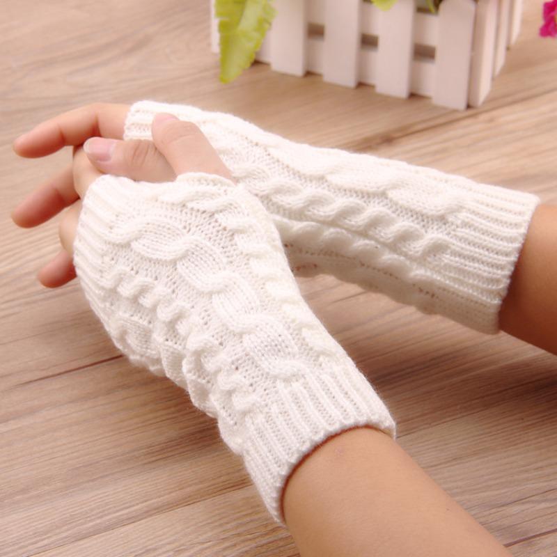 Women's Solid Color Fingerless Knitted Gloves for Christmas Gift, Casual Trendy Warm Gloves for Fall & Winter, Fashionable Sports Gloves for Women & Girls