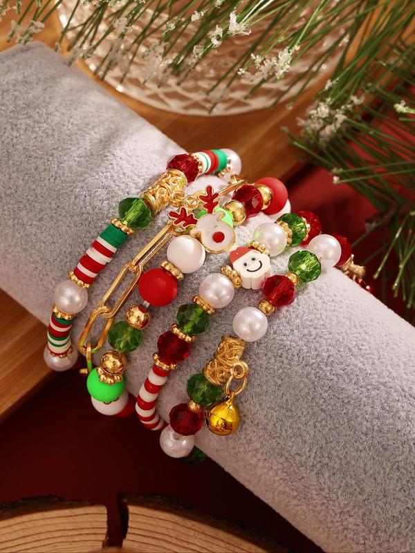 Christmas Themed Bracelet, Cute Christmas Tree   Snowflake   Deer Design Charm Bracelet, Fashion Jewelry for Party, Daily Clothing Decor, Trendy Exquisite Jewelry for Gift