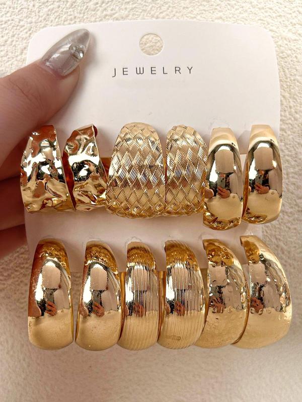 Fashionable Solid Color Hoop Earrings, 6 Pairs Fashion Alloy Jewelry for Party, Daily Clothing Decor, Trendy All-match & Exquisite Jewelry for Birthday Gift