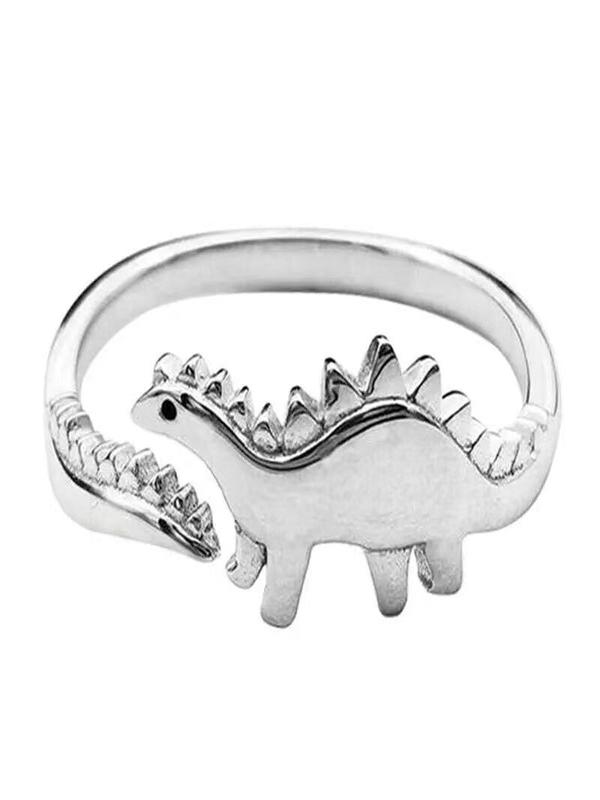 4pcs Cute Dinosaur Design Cuff Ring For Daily Decoration, Animal Theme Alloy Ring For Boy & Girl, Fashion Accessories For Daily Wear