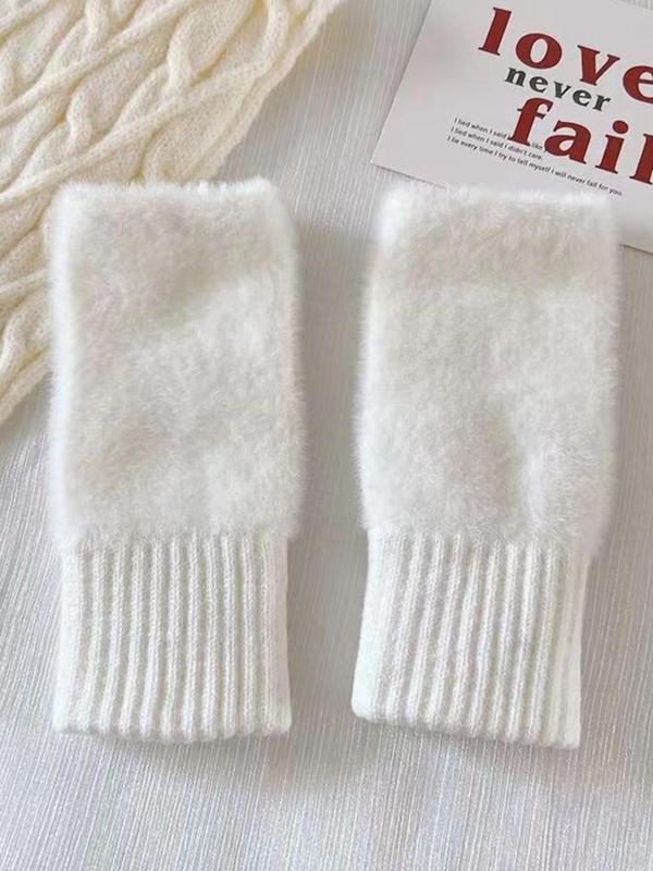 Women's Solid Color Flip Top Half Finger Gloves, Boho Style Warm Knitted Gloves for Fall & Winter, Fashion Accessories for Women & Girls