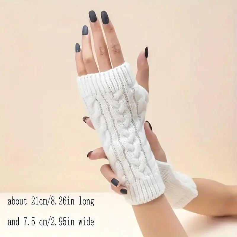 Women's Solid Color Fingerless Knitted Gloves for Christmas Gift, Casual Trendy Warm Gloves for Fall & Winter, Fashionable Sports Gloves for Women & Girls