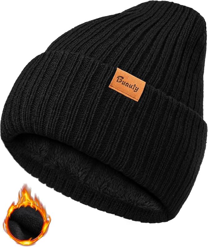 Beanie Hats for Men Women Fleece Winter Hat Chunky Knit Skull Stocking Caps for Guys Thermal Snow Hat Heated Cuffed Gift