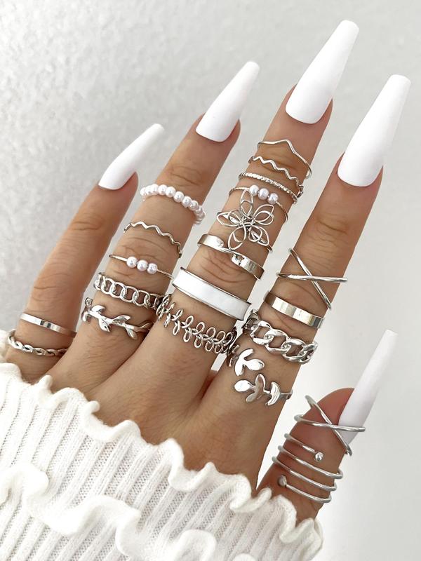 Boho Style Hollow Out Flower Design Rings, 22pcs Summer Rings, Summer Jewelry, Fashion Accessories for Women & Girls, Retro Jewelry for Party, Daily Clothing Decor, Trendy All-match & Exquisite Jewelry for Birthday Gift