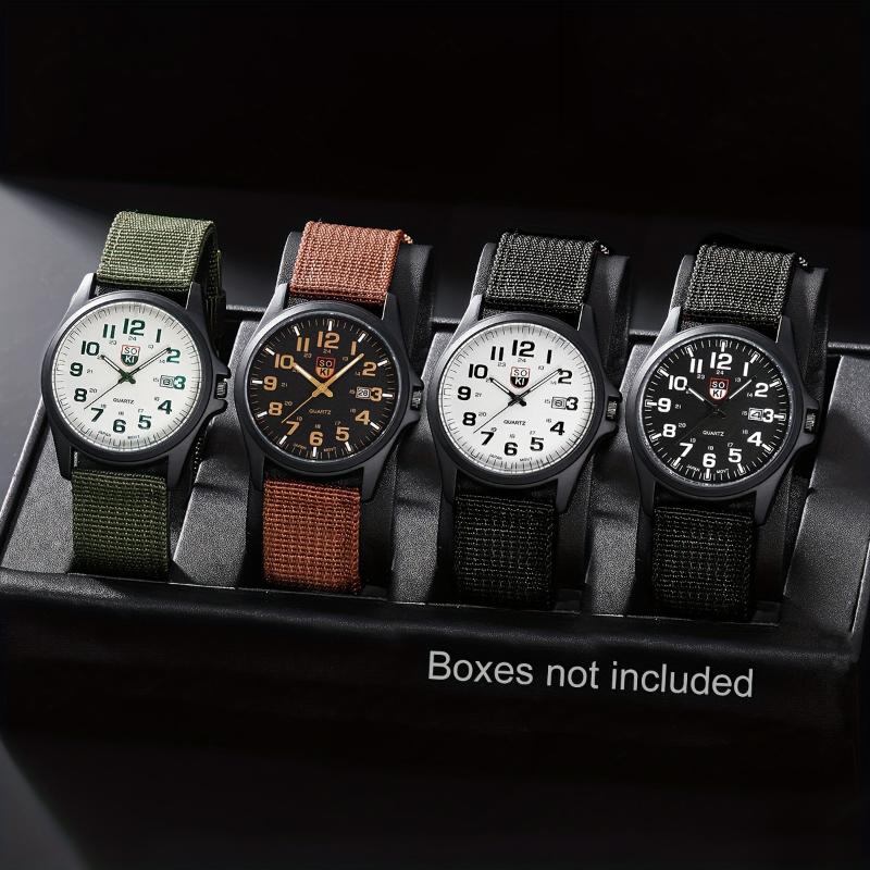 SOKI Men's 4pcs Fashion Watch Set with Calendar - Casual Quartz Watches, Nylon Strap, Alloy Case - Perfect Father's Day Gift