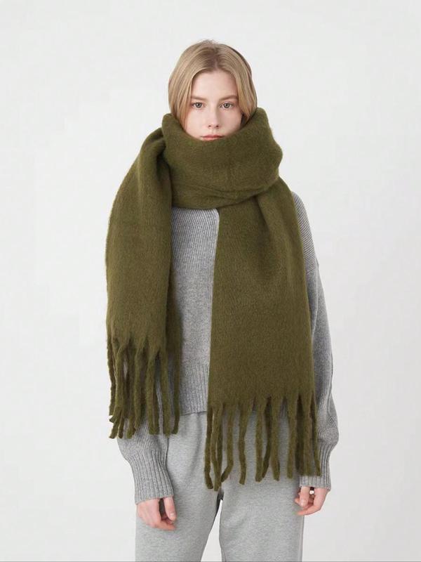 Solid Color Tassel Decor Scarf, Casual Soft Warm Shawl for Women & Men, Fashion Accessories for Daily Wear, Elegant Scarf for Winter