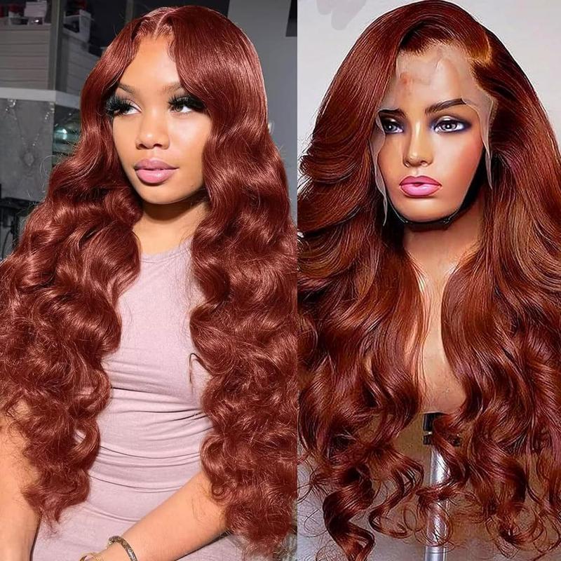 Reddish Brown 13x6 Lace Front Wigs  Pre Plucked 180% Density Body Wave Auburn Colored  Lace Frontal Wig