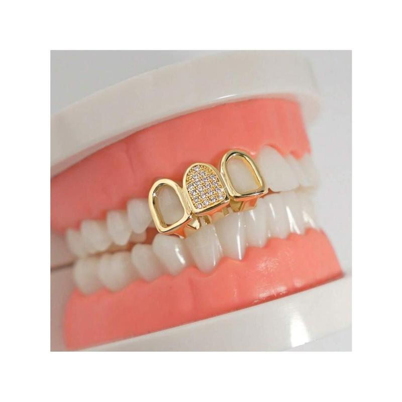 1 count Hip Hop Fashion Hollowed-Out Grillz Three Teeth Personality Accessories Trend Grillz Both Men Women