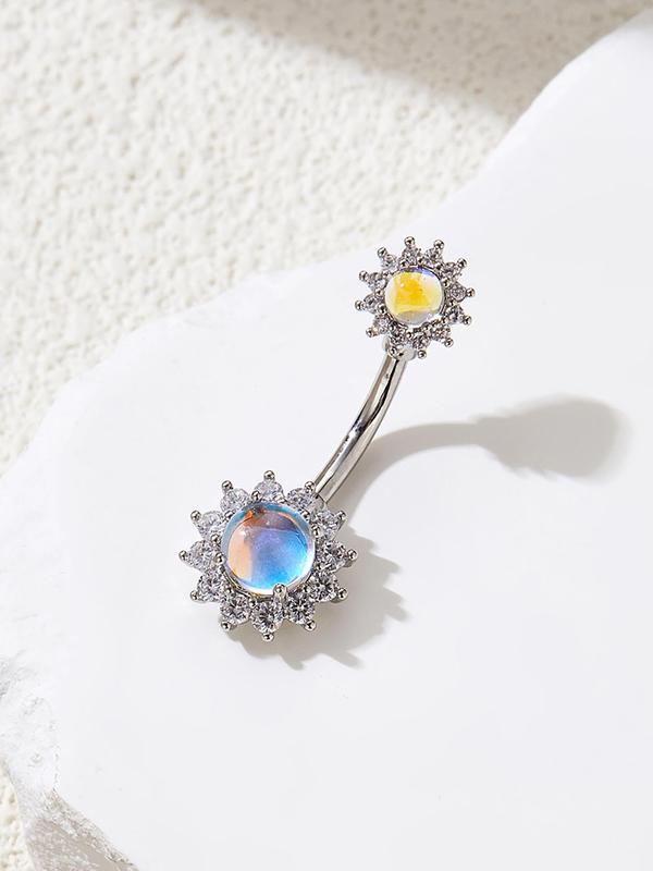 Sunflower Design Belly Ring, Rhinestone Decor Belly Bar, Fashion Body Jewelry for Women & Girls, Trendy All-match & Exquisite Jewelry for Birthday Gift