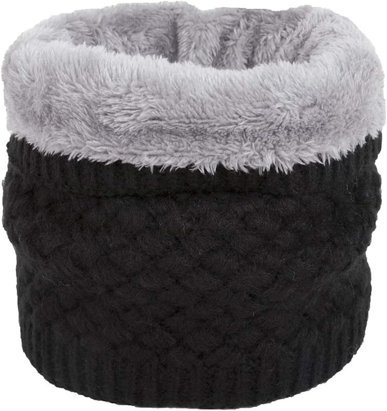 Women Winter Neck Warmer Gaiter Double-Layer Soft Fleece Lined Thick Knit Circle Scarf Windproof