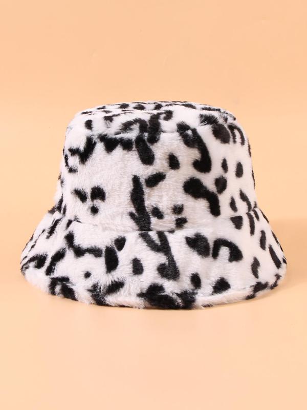 Women's Street Trend Leopard Graphic Fluffy Bucket Hat, Trendy Warm Comfy Bucket Hat, Chic All-match Accessories for Fall & Winter for Women & Girls