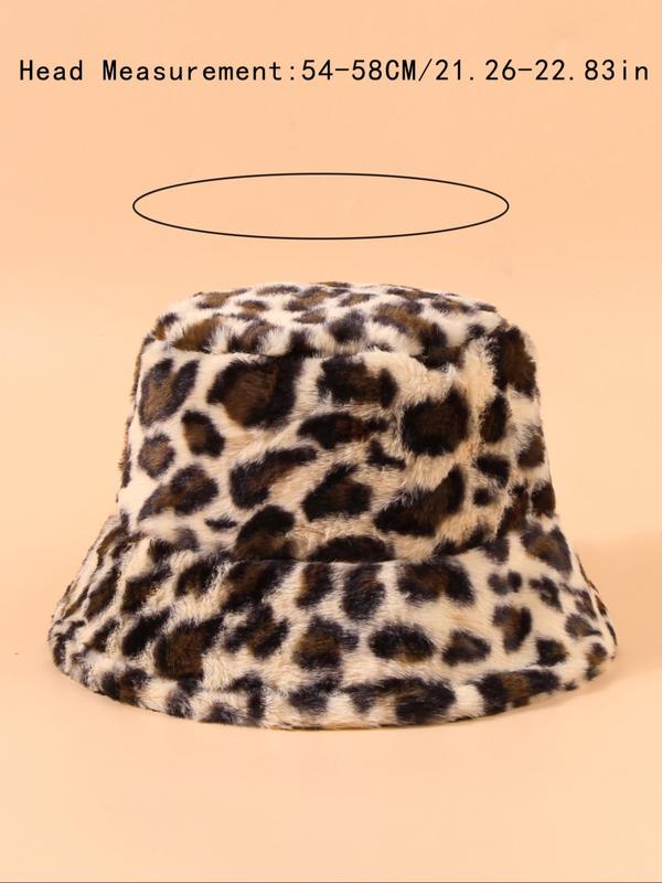 Women's Street Trend Leopard Graphic Fluffy Bucket Hat, Trendy Warm Comfy Bucket Hat, Chic All-match Accessories for Fall & Winter for Women & Girls