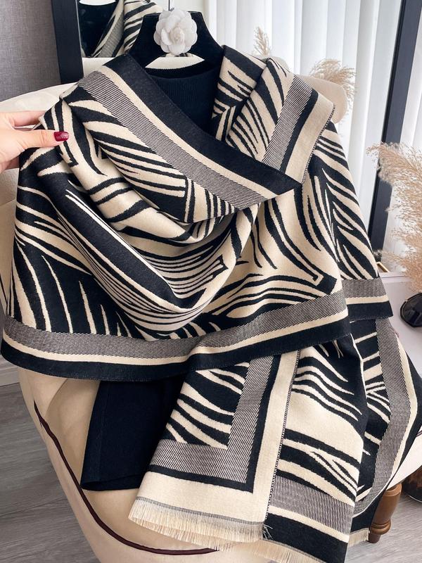 Women's Random Striped Print Double Sided Poncho Shawl, Casual Warm Thick Soft Comfy Shawl for Fall & Winter, Fashion Accessories for Women & Girls