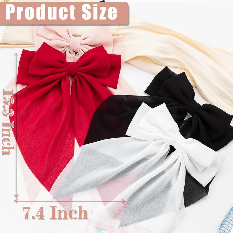 Large Hair Bows 4 PCS Ribbon Bow for Women,Hair Bows for Women,Oversized Long-tail Cute Aesthetic Hair Accessories,Large Hair Barrettes for Women,Big Bows for Girls