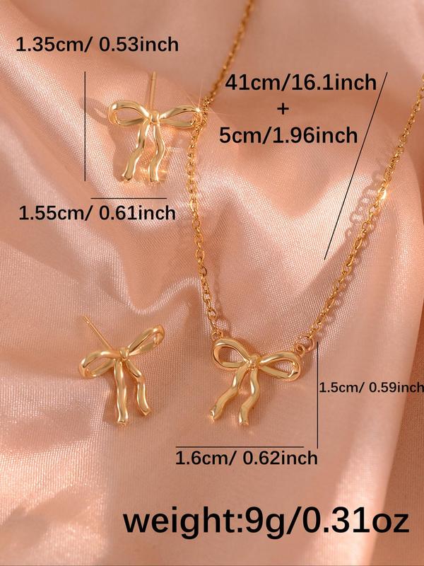 Women's Elegant Bowknot Design Jewelry Set, Exquisite Trendy Pendant Necklace & Earrings & Bracelet, Chic Jewelry Set for Party & Daily Decor