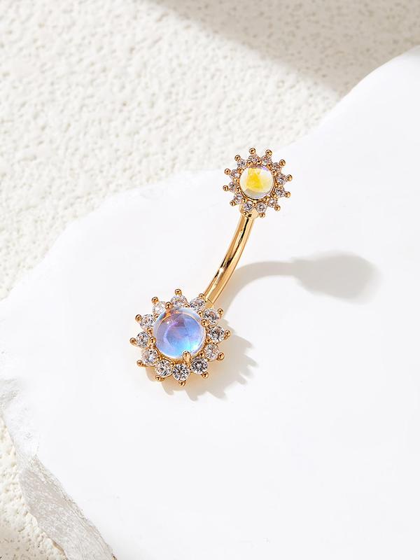 Sunflower Design Belly Ring, Rhinestone Decor Belly Bar, Fashion Body Jewelry for Women & Girls, Trendy All-match & Exquisite Jewelry for Birthday Gift