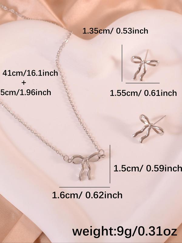 Women's Elegant Bowknot Design Jewelry Set, Exquisite Trendy Pendant Necklace & Earrings & Bracelet, Chic Jewelry Set for Party & Daily Decor